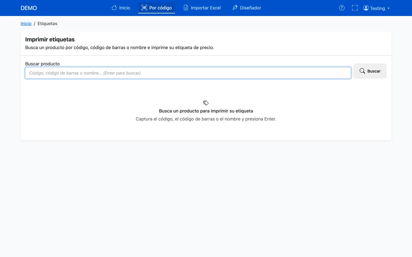 Módulo de Etiquetas: imprimir etiqueta de precio por código